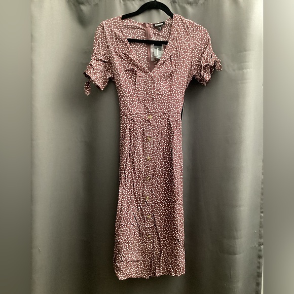 Express polka dot pink midi dress size XS - Picture 1 of 5